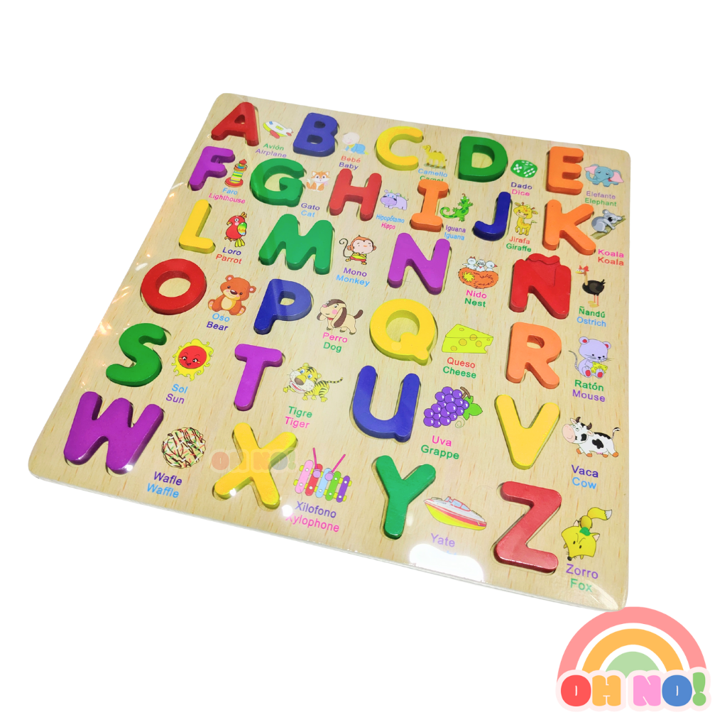 Puzzle de Abecedario en Madera Bilingüe ¡OH NO! 🌈